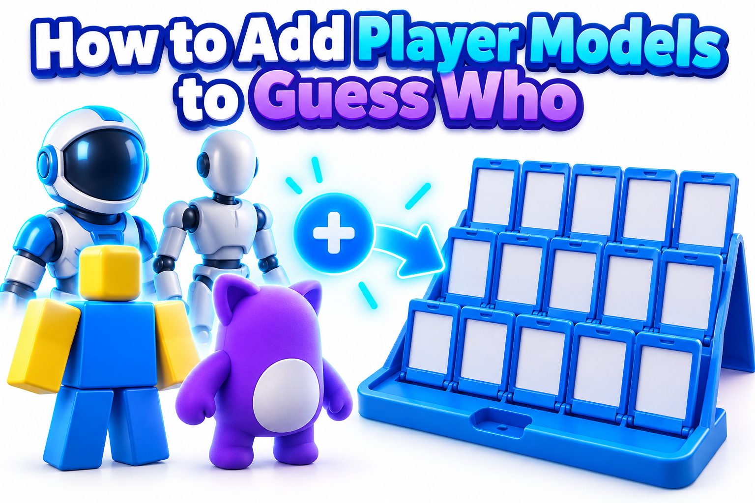 Guess Who board with custom player model portraits added to the character cards